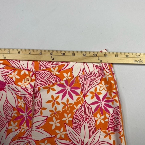 Vintage Lilly Pulitzer Pants Womens 2 Pink Capri Floral Chino Slit Cotton Preppy - Picture 8 of 11
